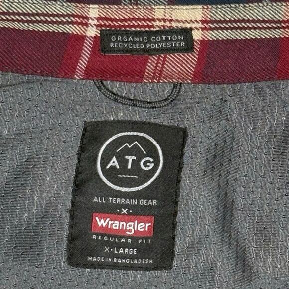 Wrangler ATG Long Sleeve Shirt Men's XL Red Blue Plaid Utility Organic Cotton - Picture 4 of 11